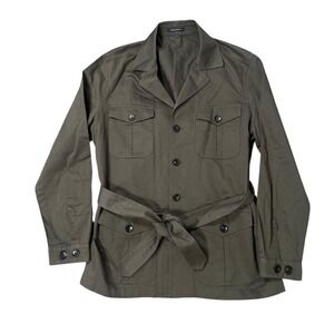 SuitSupply Men's Green Cotton/Linen Blend Belted Sahara Jacket 52 EU (42R)